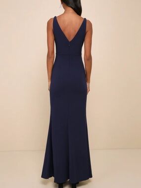 Lulu's Navy V-Back Mermaid Evening Gown